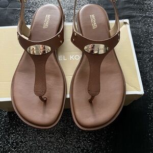 Michael Kors Tan Sandals with Gold Accents
